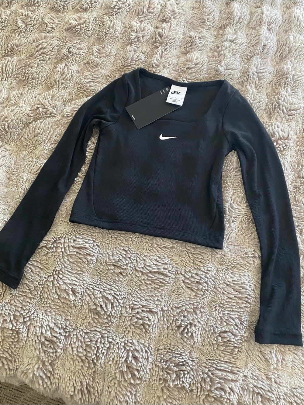 Nike Black Women's Long Sleeve Crop Top with White Swoosh